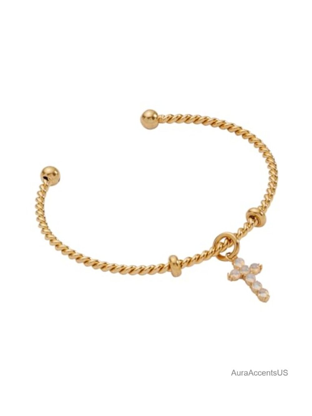 Nickel-Free Cuff Bracelets with Opal Cross Charm, Trendy Stackable